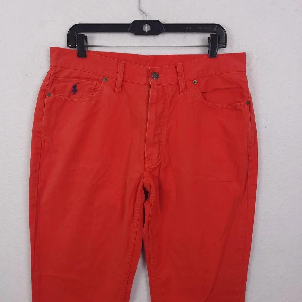 Polo Ralph Lauren Straight Leg Pants Mens 34x30 Orange Cotton Chino Twill Prep
